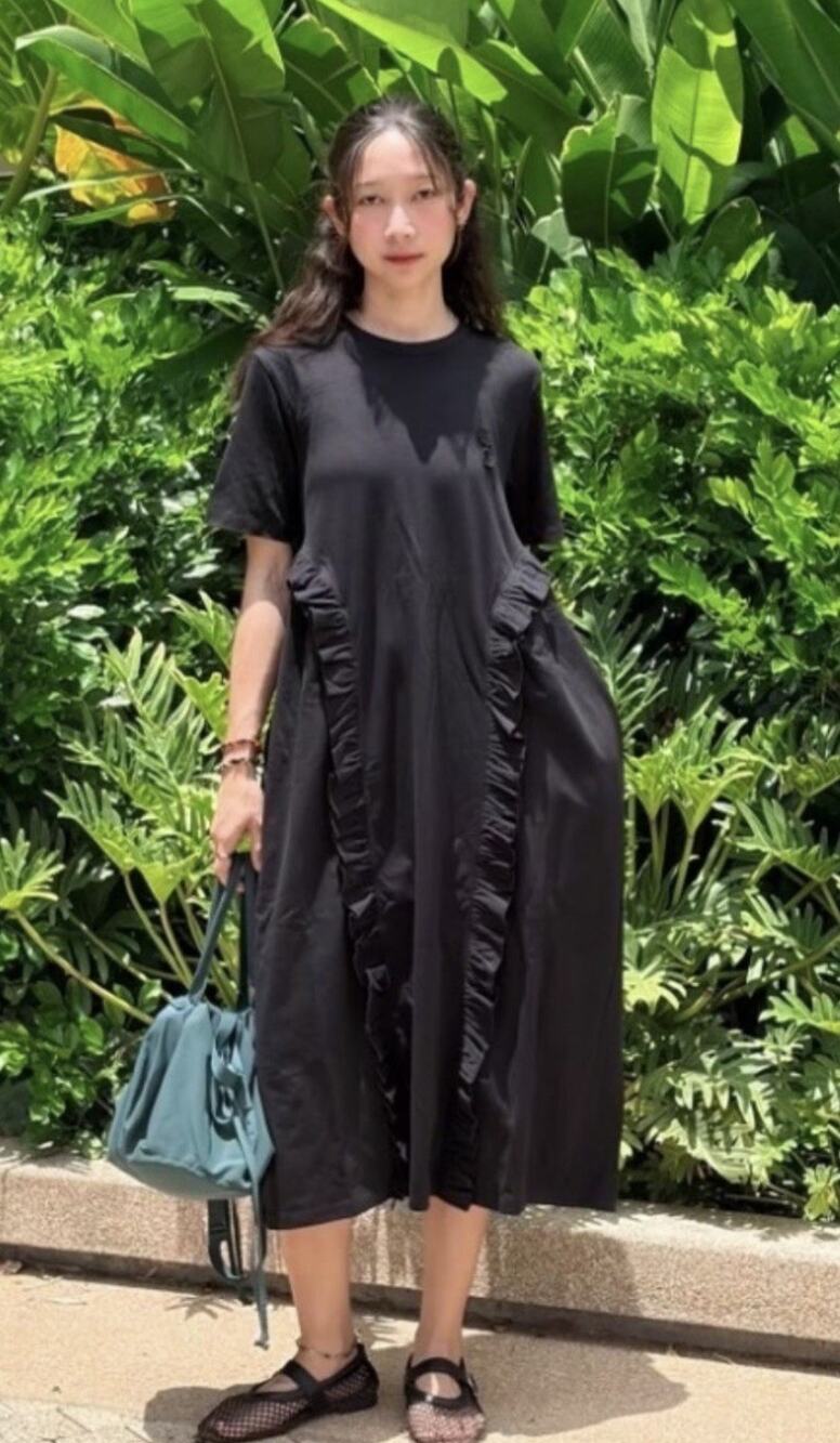Uniqlo x Cecilie Bahnsen Frill Tee Dress Women Black Short Sleeve Pullover M
